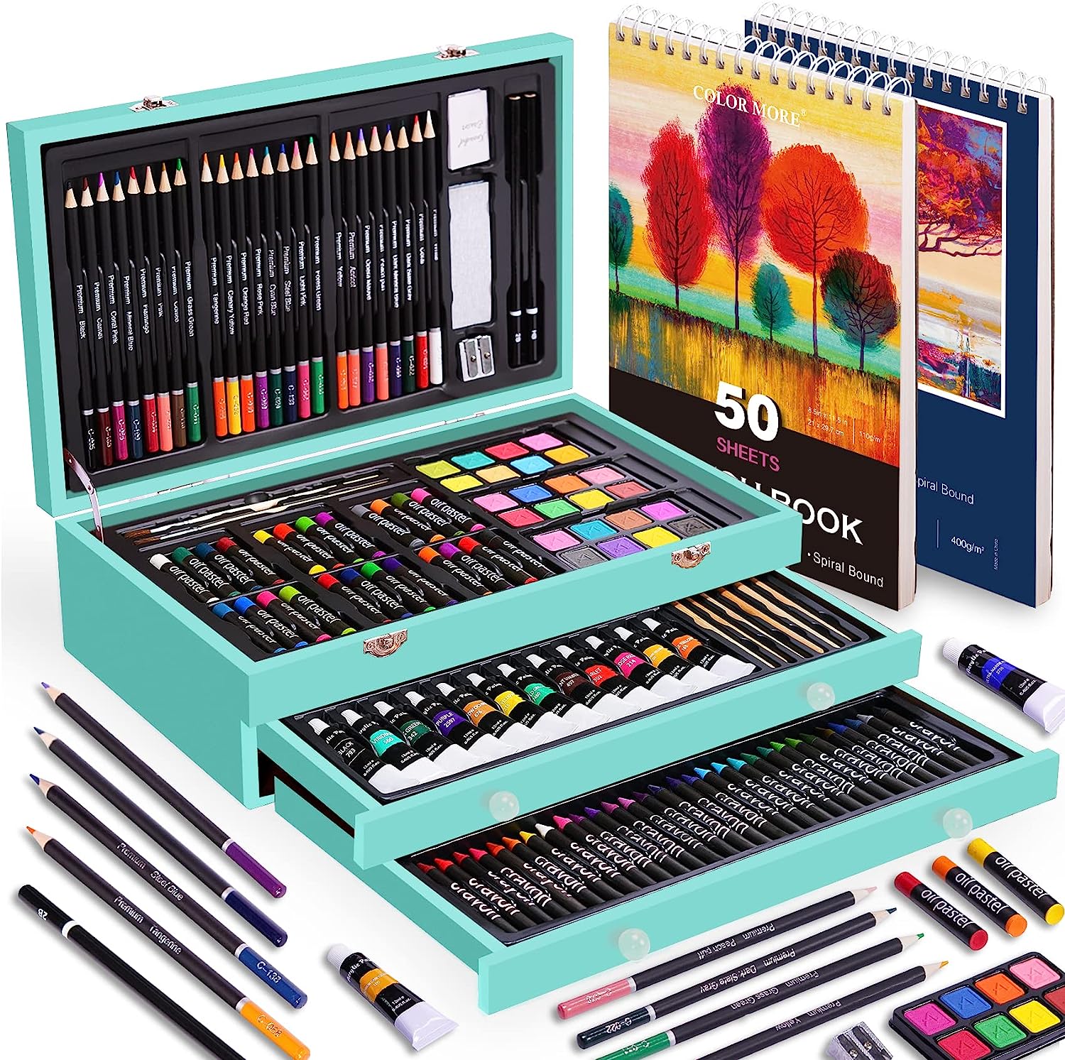 230816082640035_1 175 Piece Deluxe Art Set with 2 Drawing Pads, Acrylic Paints,Crayons,Colored Pencils,Paint Set in Wooden Case,Professional Art Kit,Art Supplies for Adults,Teens and Artist,Paint Supplies - Image 1